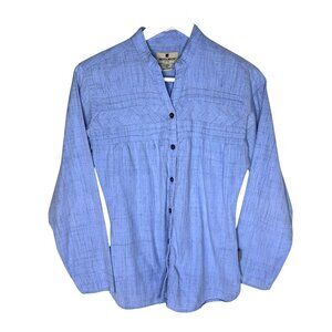 Woolrich Women's Light Blue Slub Knit Pintuck Blouse, Size XS